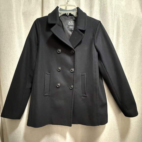 Armani Exchange A/X Women’s Wool Blend Pea Coat Jacket Lined - Black Size Medium - Picture 1 of 12